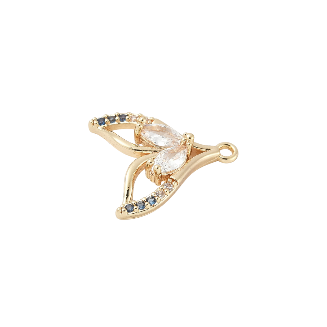 Gold Whale Tail Whisper with Cubic Zirconia Charm