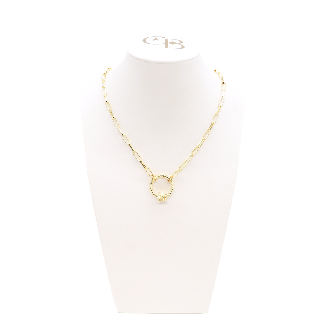 Gold Ashleys (Box) Necklace with Round Bella Carabiner