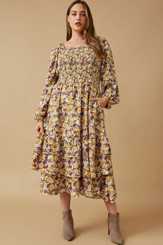 Size Inclusive: Floral Print Smocked Bodice Tiered Dress
