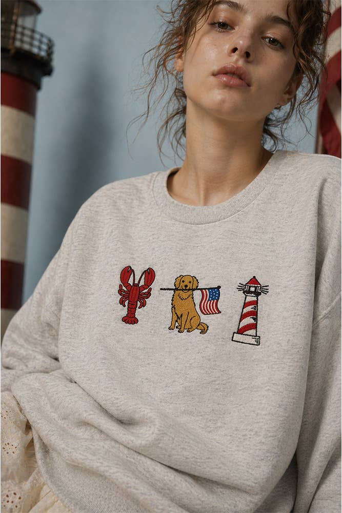 Patriotic Retriever Nautical Embroidered Grey Sweatshirt: Pre Order