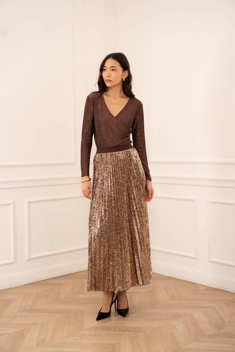 Sequin pleated skirt