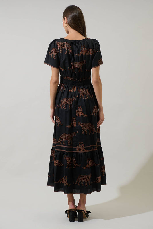 Zenzi Jungle Ordy Smocked Midi Dress
