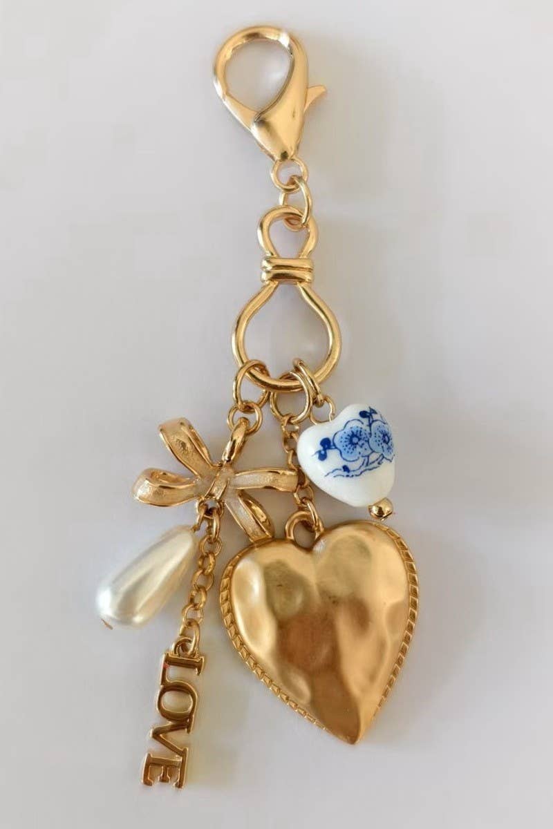 BOW HEART LOVE BAG CHARM