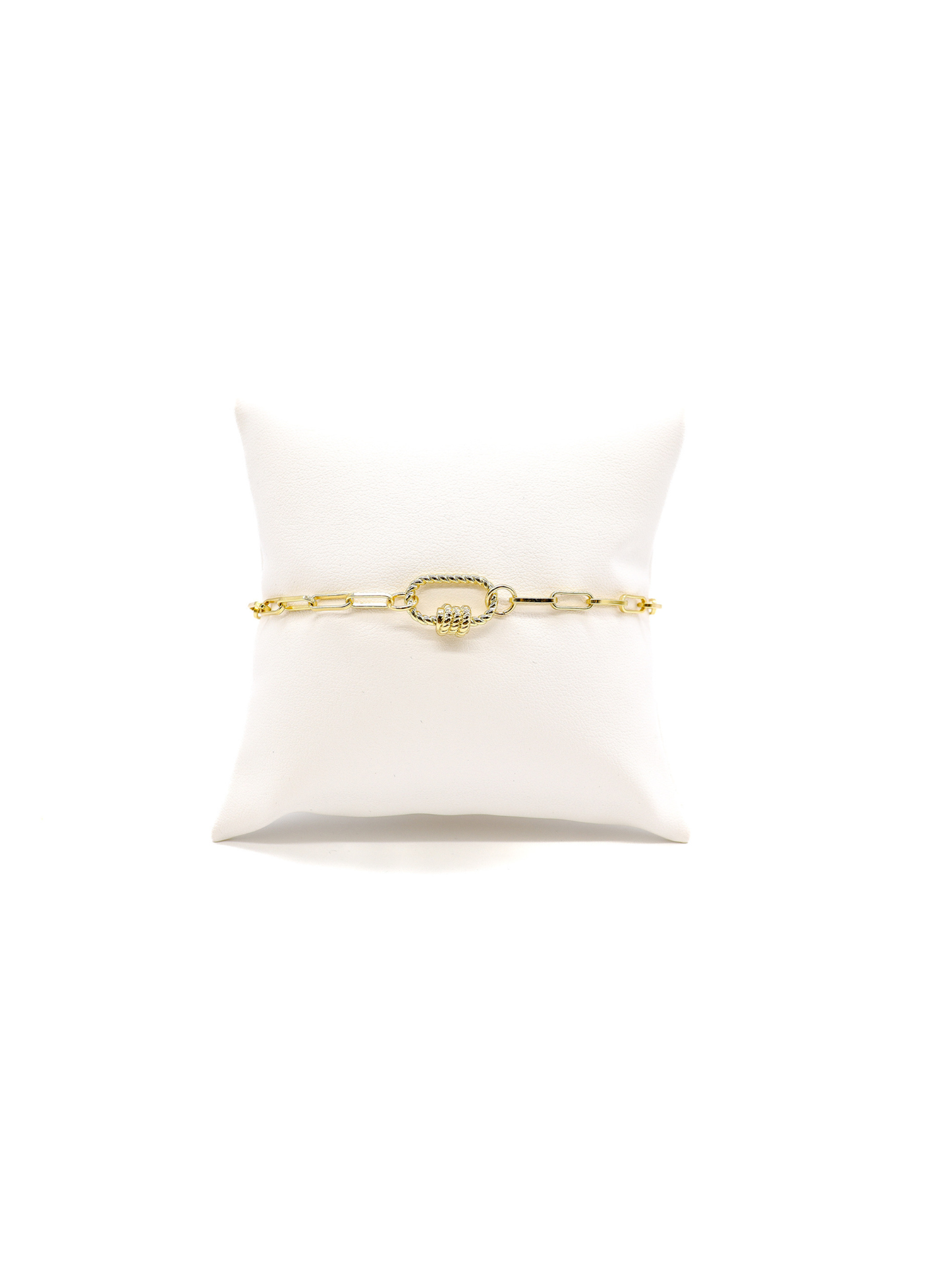 Gold Ashley (Box) Paperclip Chain Charm Bracelet with Small Bella Carabiner