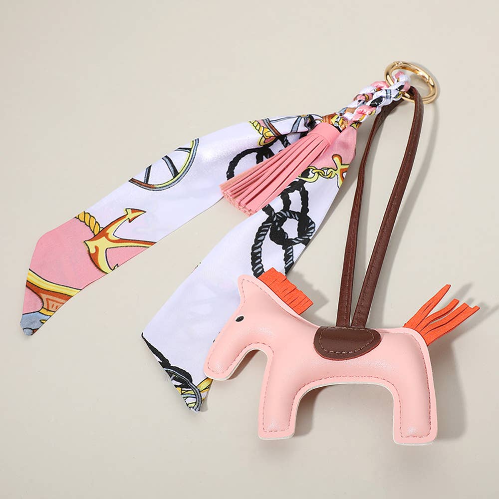 Faux Leather Horse Tassel Scarf Keychain / Bag Charm