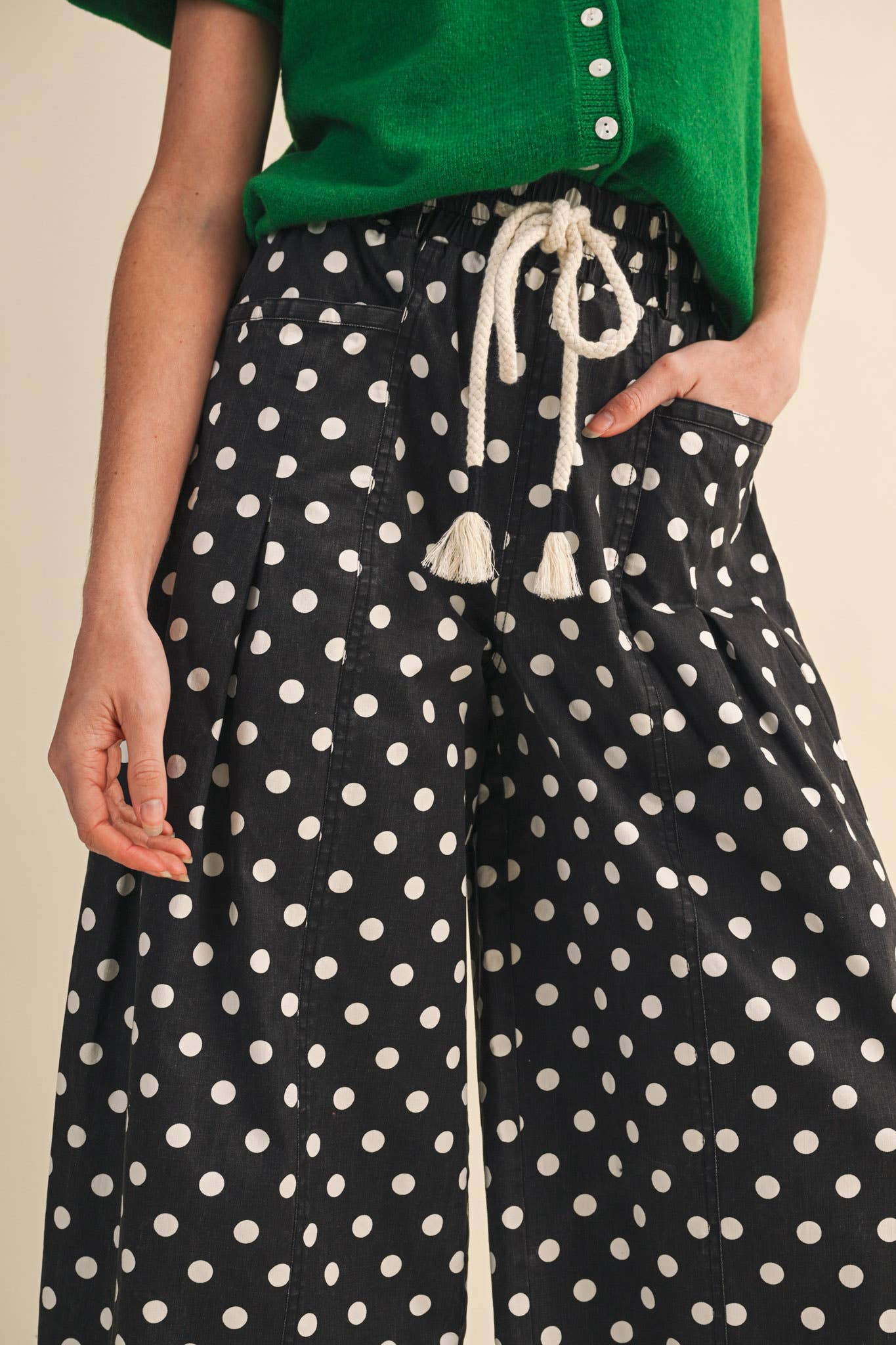 Polka Dot Pleated Barrel Pants - 3 Colors Available