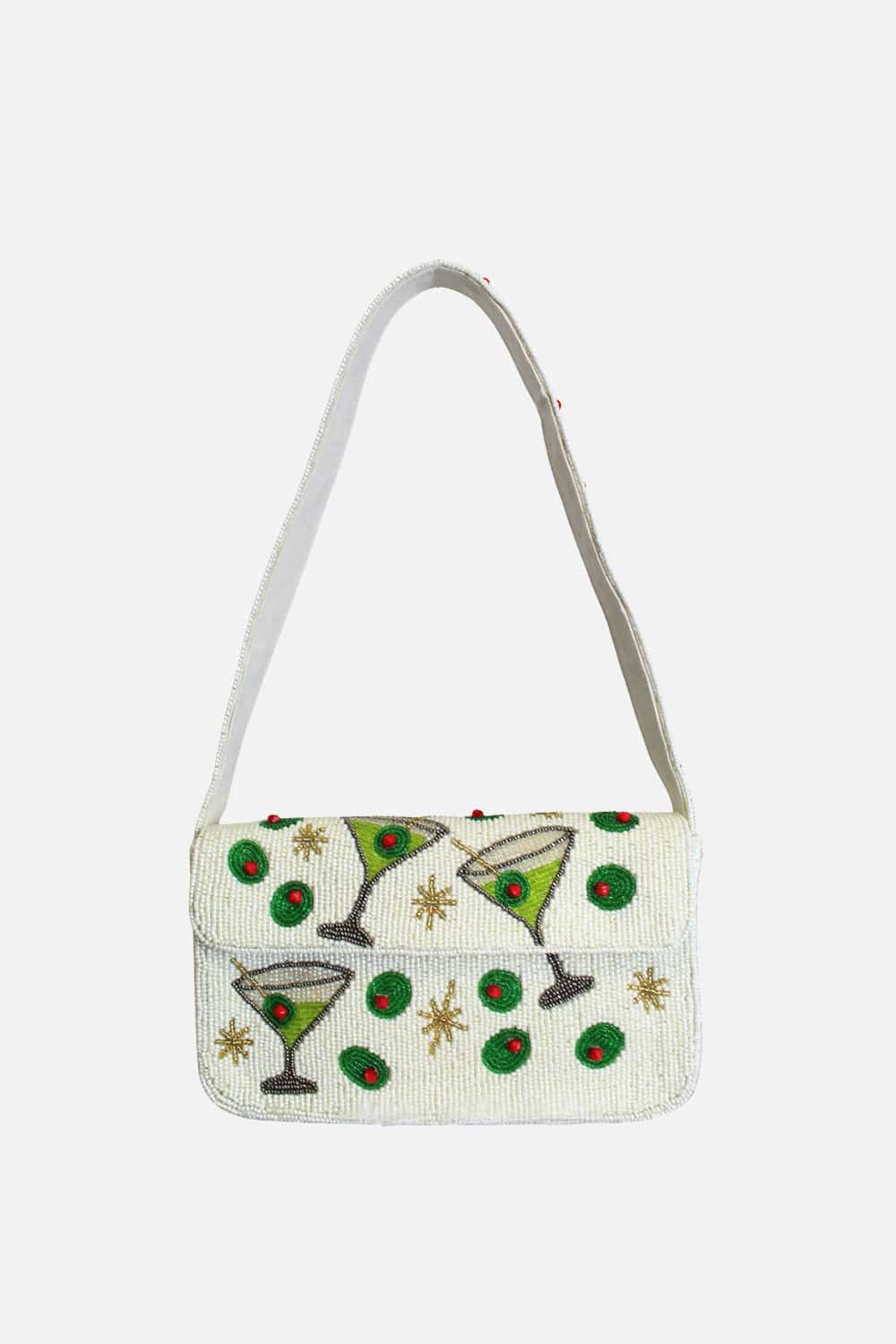 Dirty Martini White Beaded Shoulder Bag