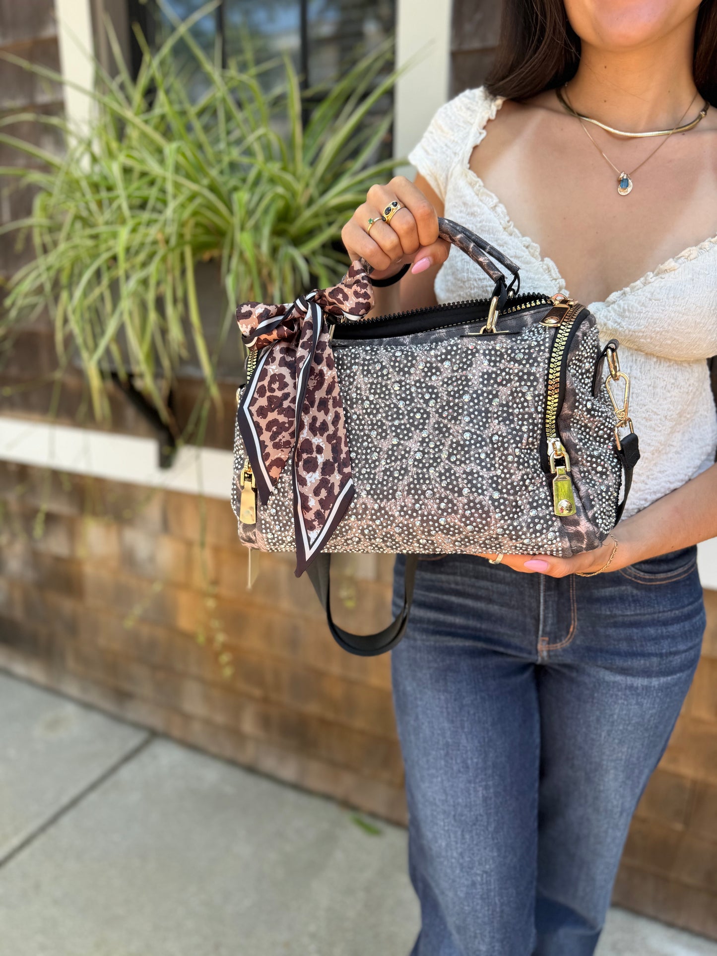 Bling Beaded Leopard Bag
