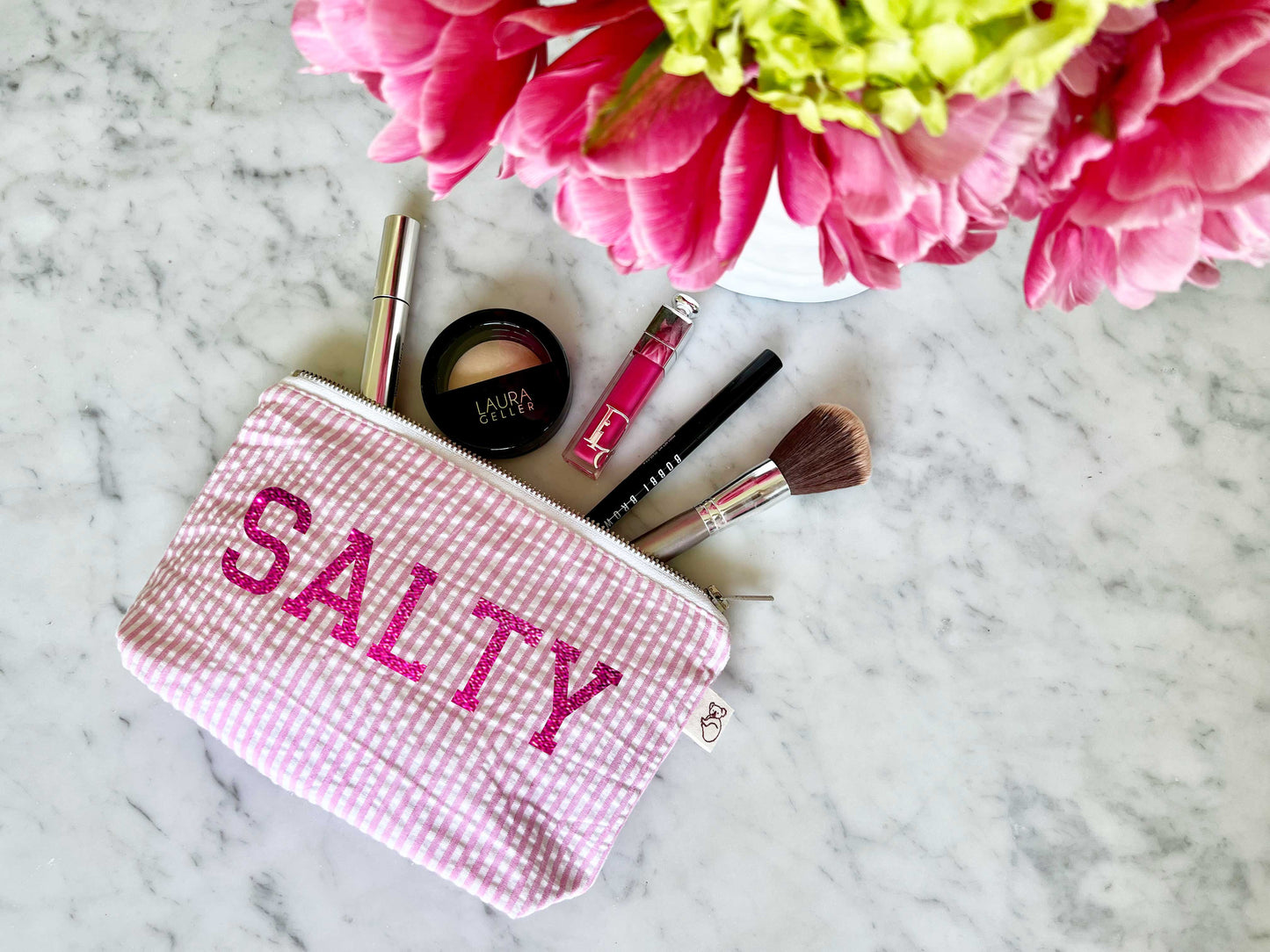 Seersucker Pink Makeup Bag