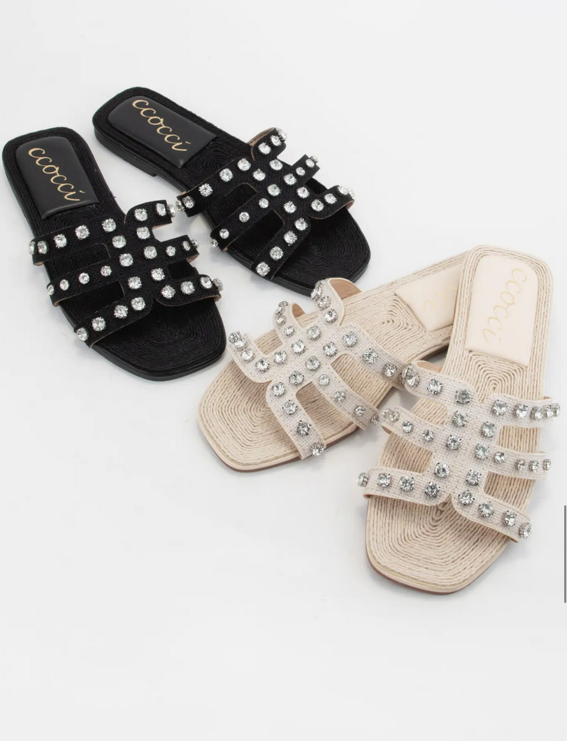 Rhinestone Raffia Slide