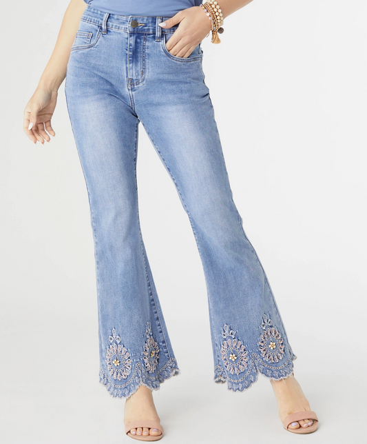 Size Inclusive Everstretch Flare Embroidered Jeans