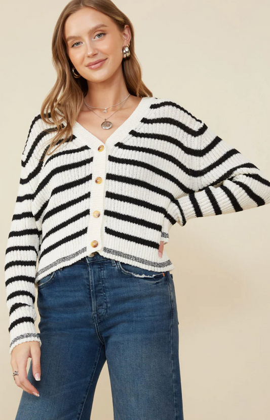 Coastal Striped Button Cardigan