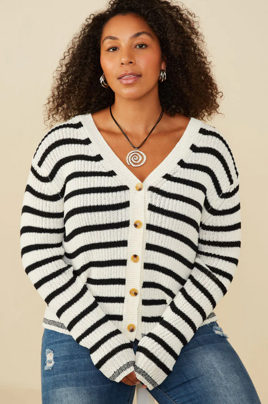 Coastal Striped Button Cardigan