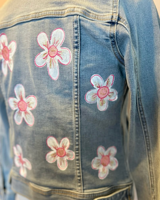 Blush Bloom Denim Jacket: Hand Painted