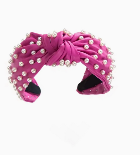 Pink Leather Pearl Headband