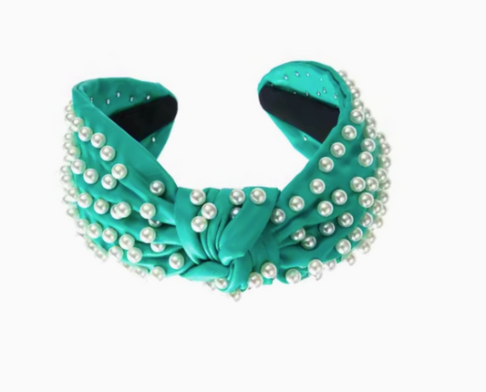 Turquoise Leather Pearl Headband