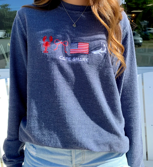 Cape Shark USA Shark Icons - Unisex Navy Corduroy Crewneck