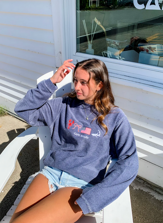 Cape Shark USA Shark Icons - Unisex Navy Corduroy Crewneck