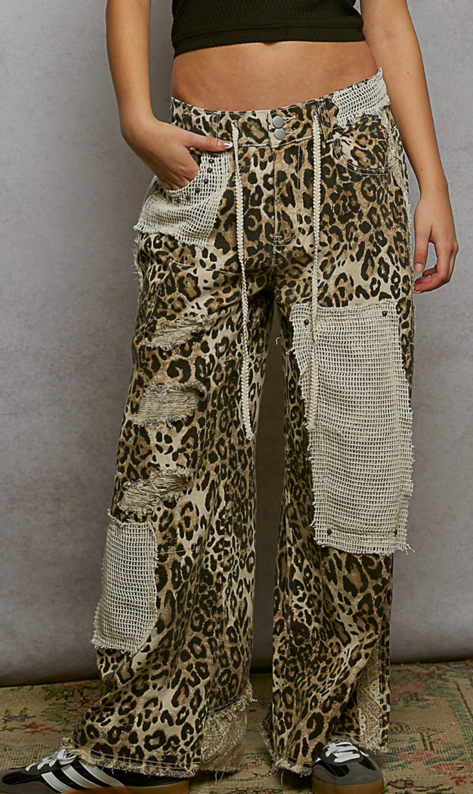 Stud Detail Woven Denim Pants