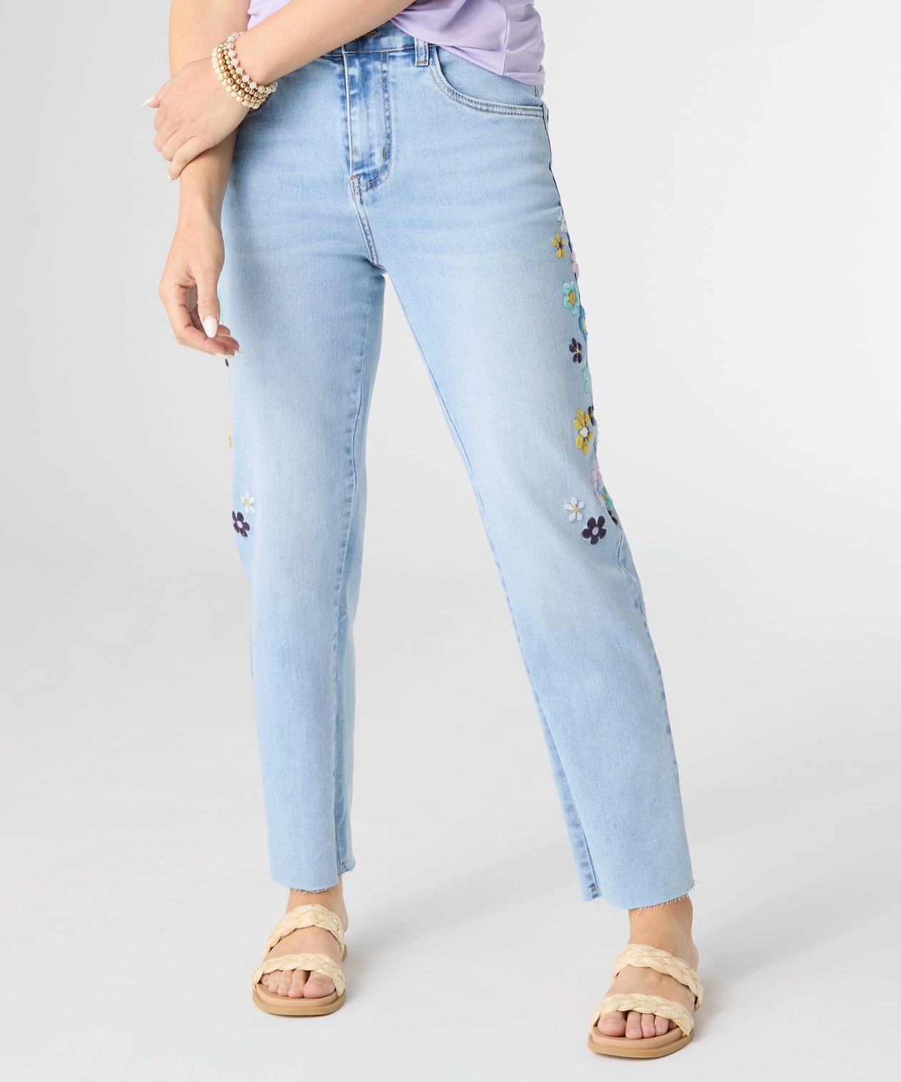 Everstretch Straight Ankle with Side Flower Embroidery