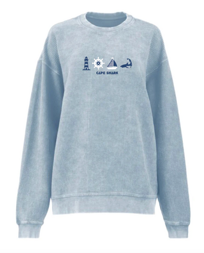 Coastal Icons - Unisex Light Blue Corduroy Crewneck