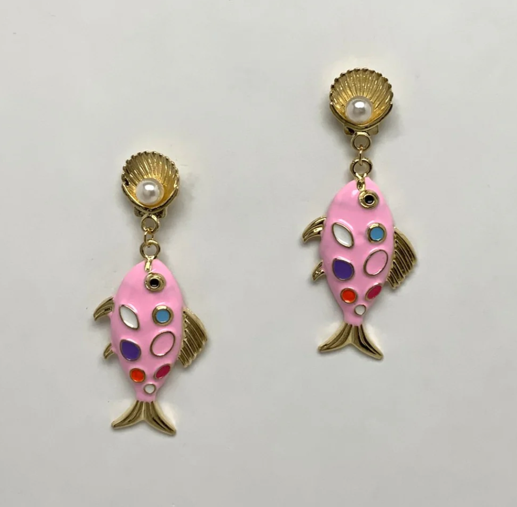 Pink Fun Fish Spot Earrings