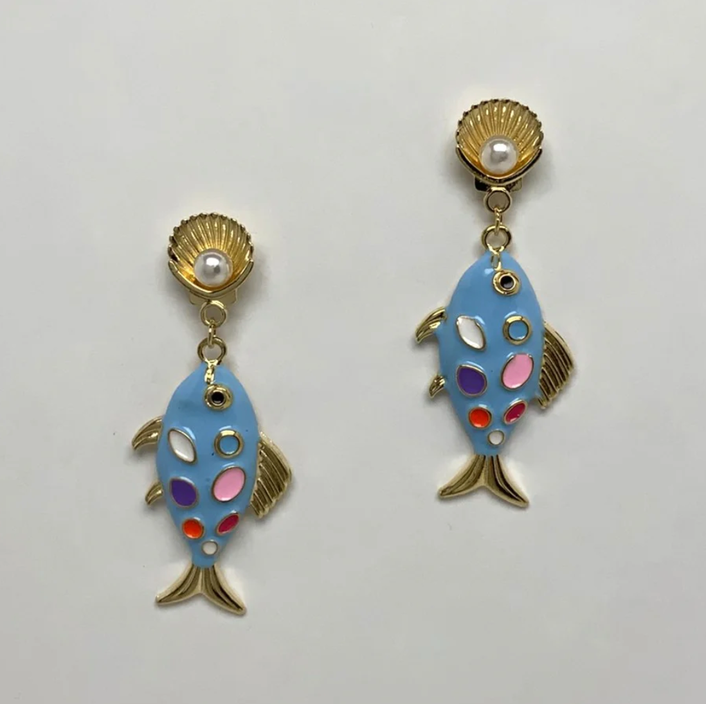 Blue  Fun Fish Spot Earrings
