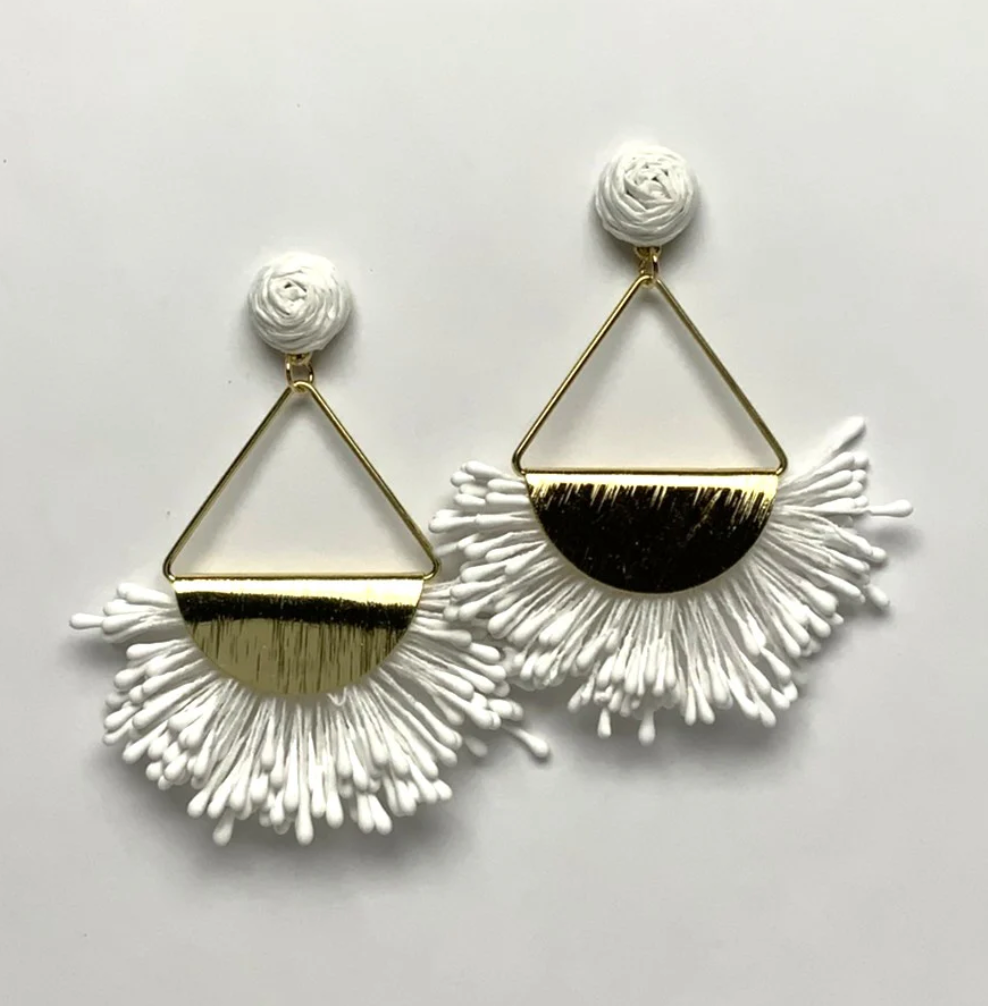 White Featherlight Triangle Drop Earrings