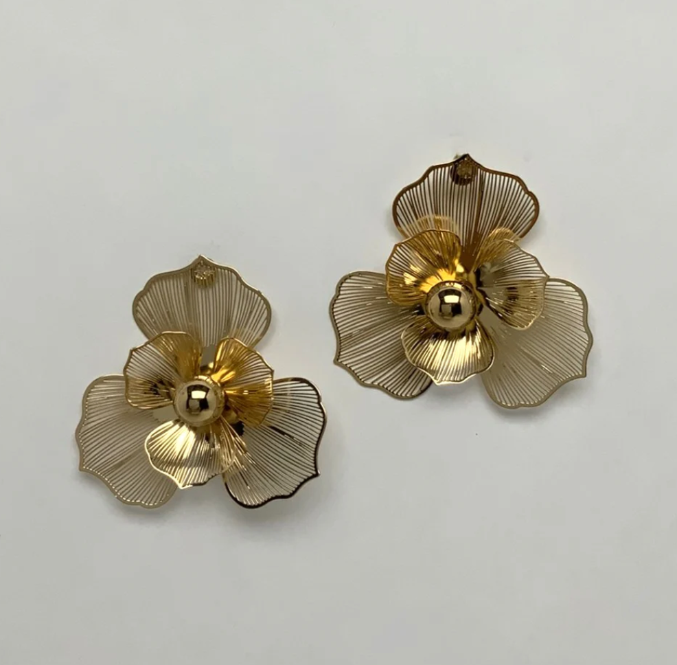 Metal Flower Statement Stud Earrings