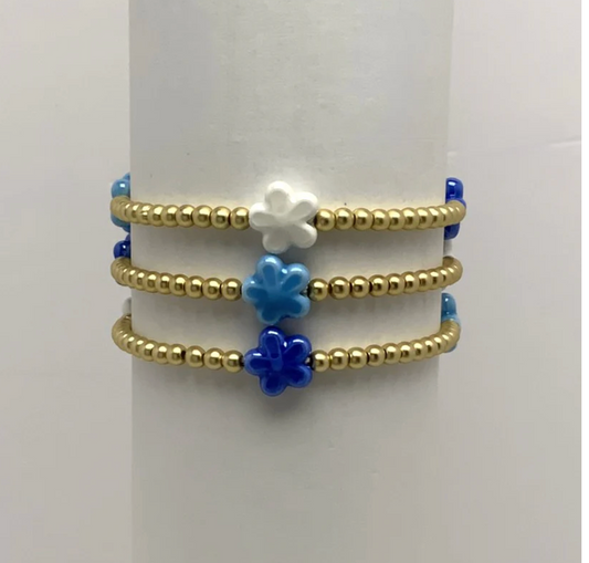 Blue & Gold Beaded Flower Bracelet