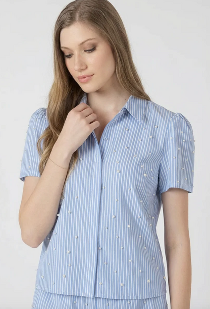 Pearl Detail Button Front Blouse