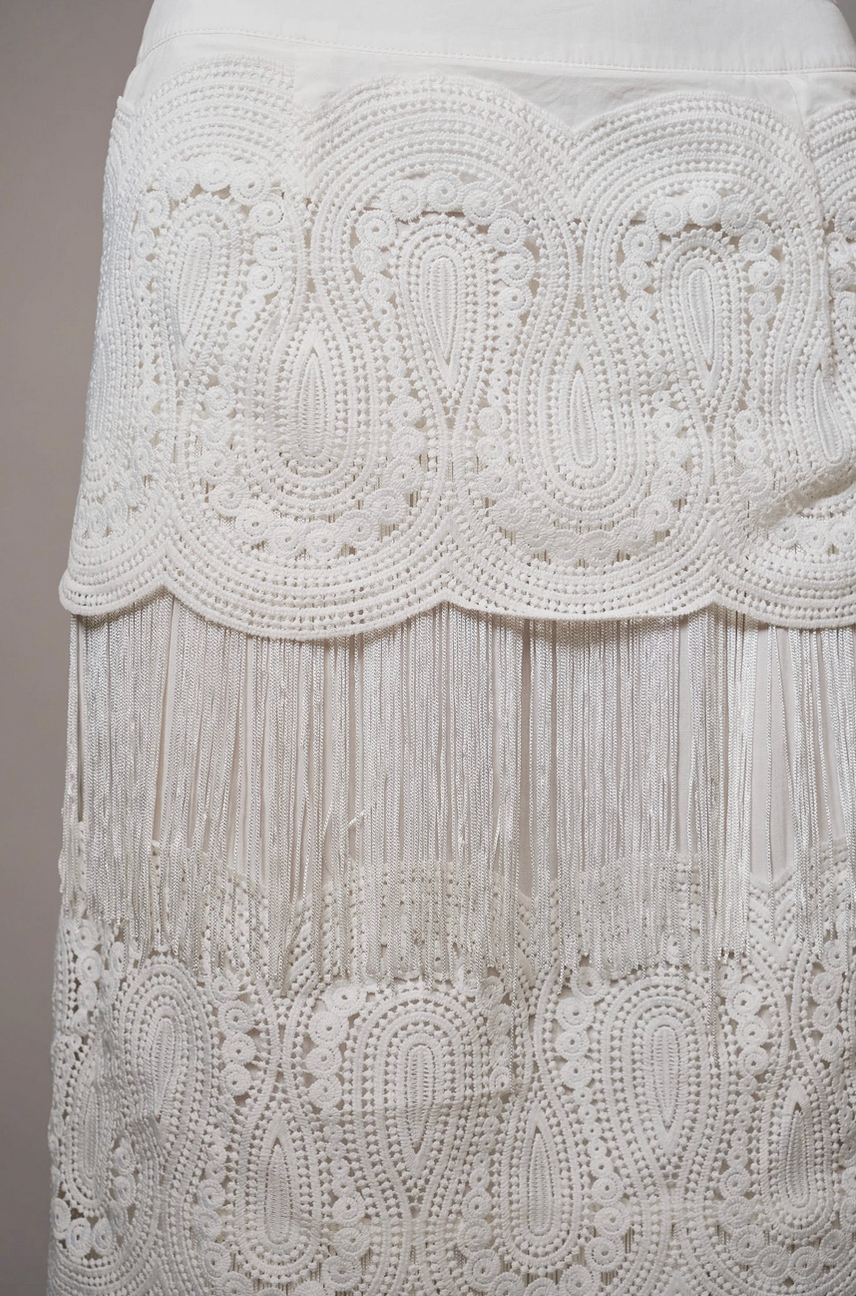 Lace Fringe Tiered Maxi Skirt