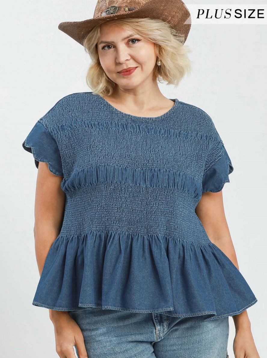 Chambray Smocked Statement Top
