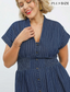 Pinstripe Smocked Waist Button-Front Midi Dress