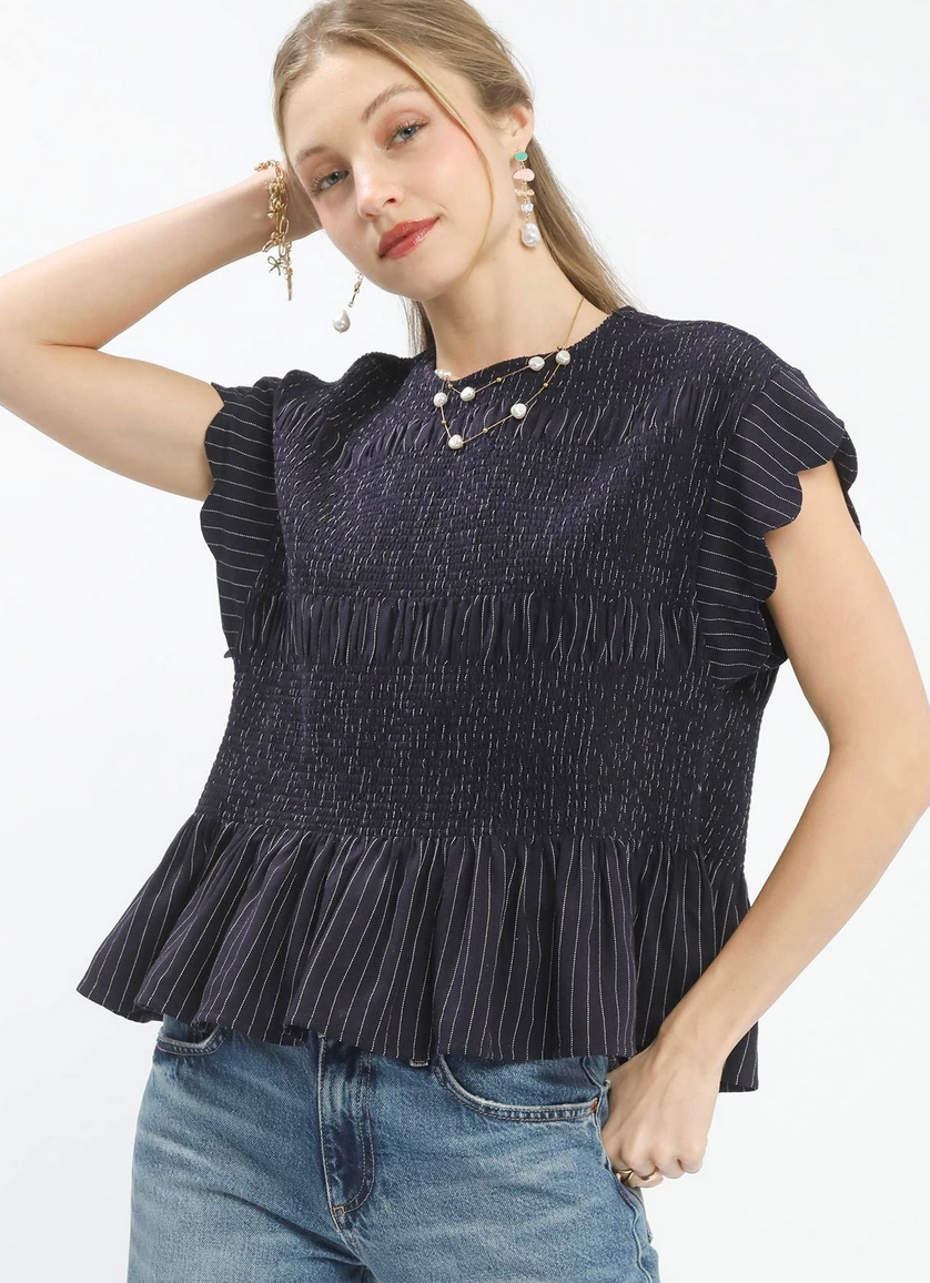 Pinstripe Smocked Peplum Top