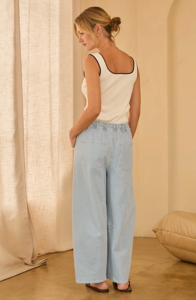 Washed Denim Barrel Pants