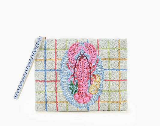 New England Lobster Beaded Wristlet Clutch