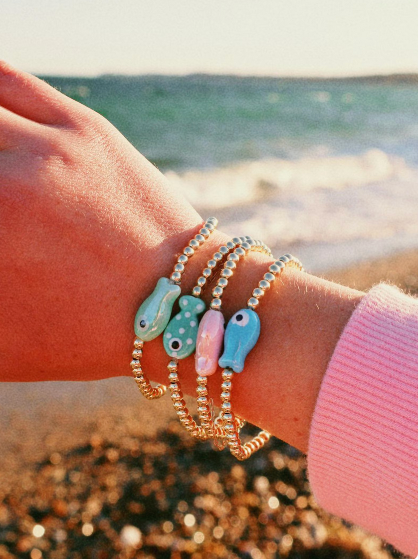 Coastal Fish gold beaded charm bracelets