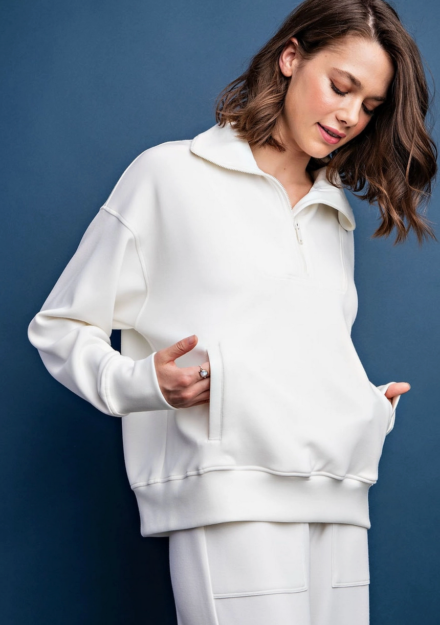 Butter Soft: Quarter zip with Hood: Color Cream
