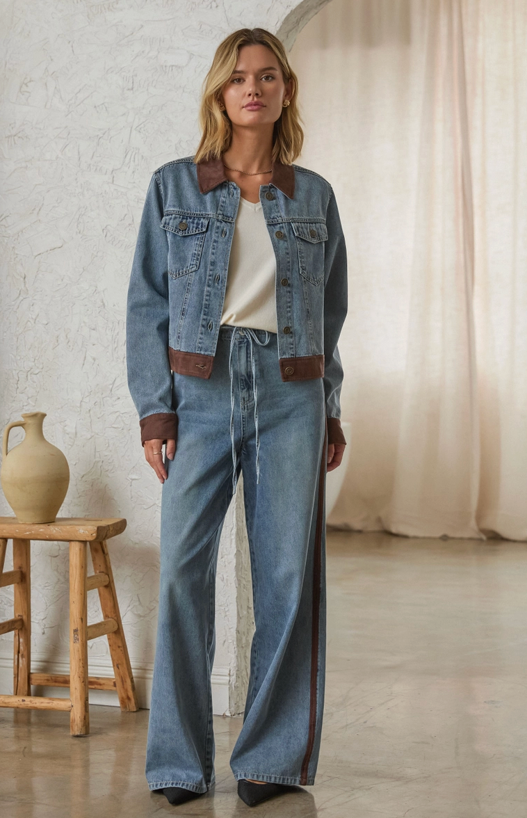 Denim Jacket with Faux Suede Contrast Pre Order