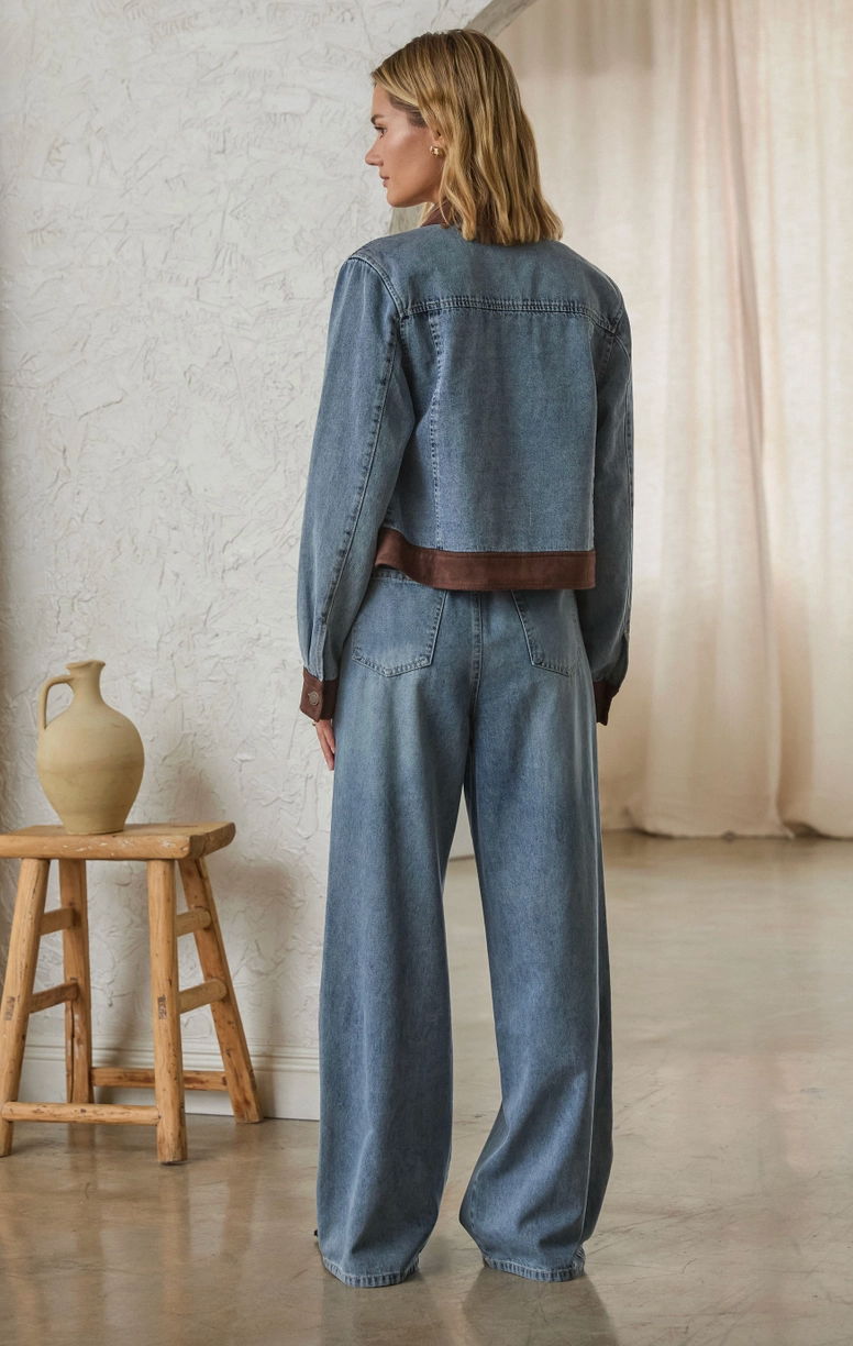 Denim Jacket with Faux Suede Contrast Pre Order