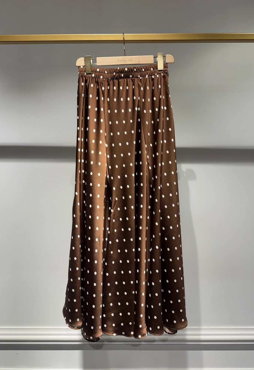 Parisian Polka Silk Skirt: Brown