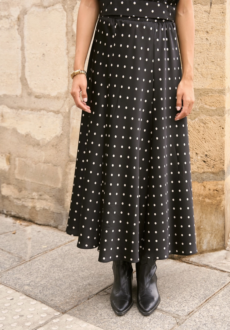 Parisian Polka Silk Skirt: Black