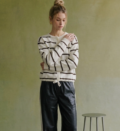 Sripe Stitch Drawstring Cardigan