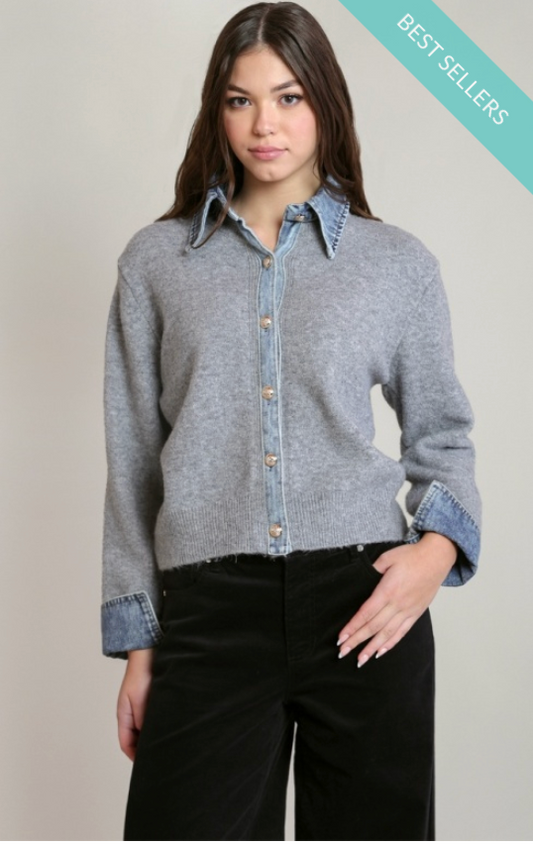 The Blair Denim Accent Cardigan