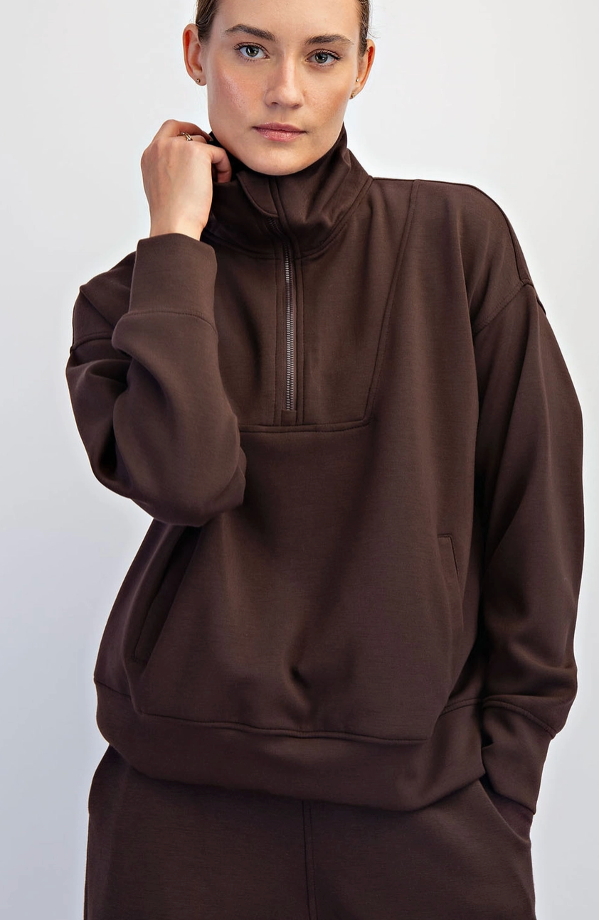 Butter Soft Quarter Zip: Espresso