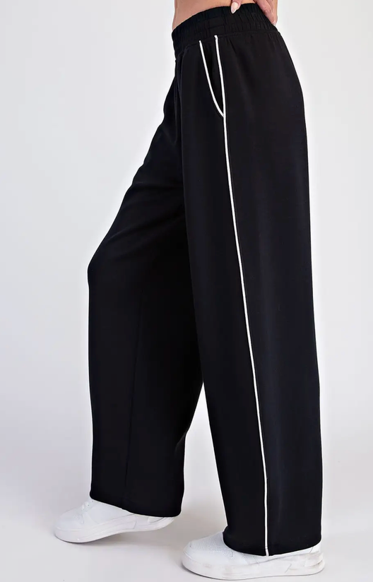 Butter Soft Piping Baggy Pants: Black