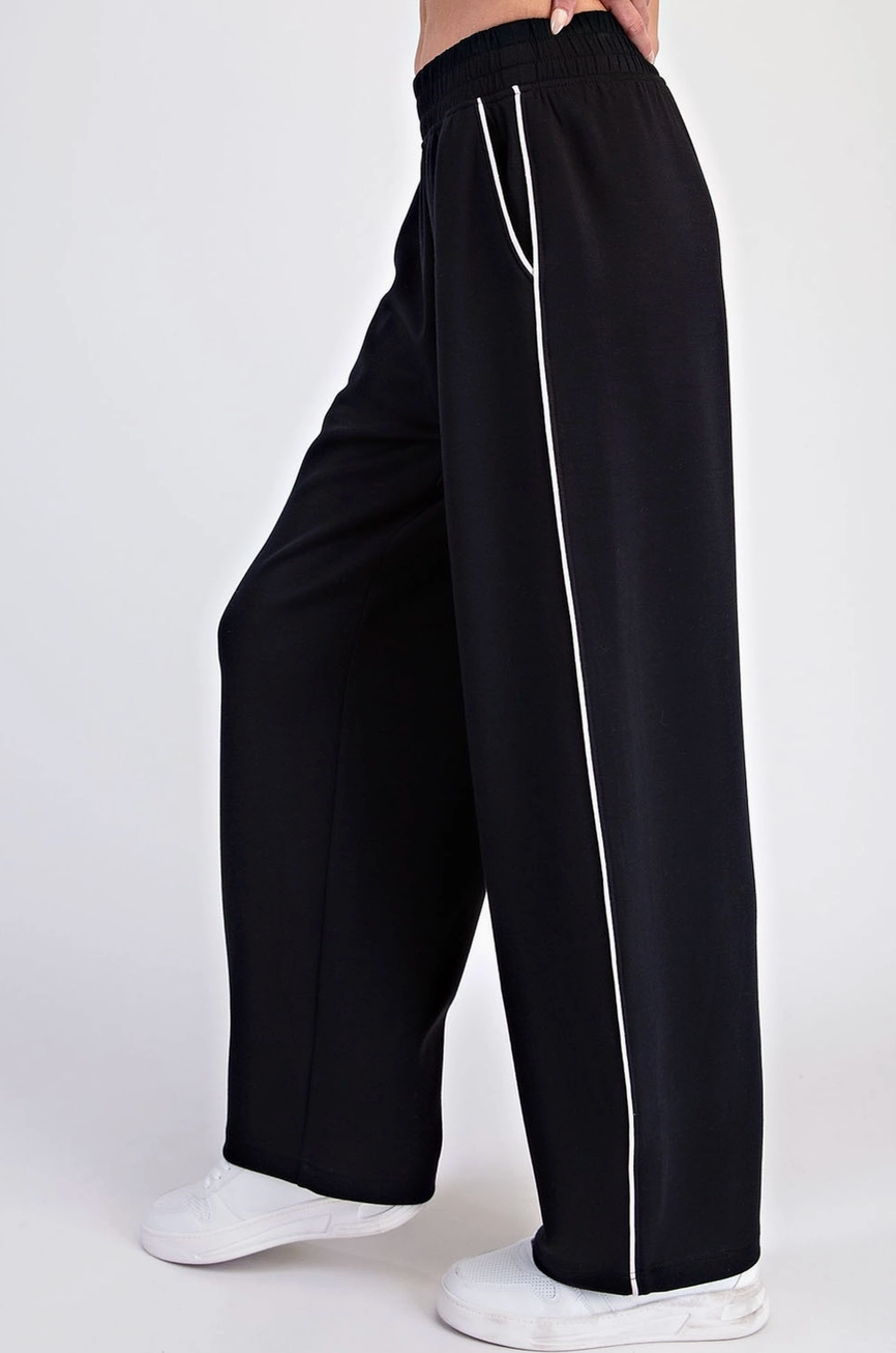 Butter Soft Piping Baggy Pants: Black