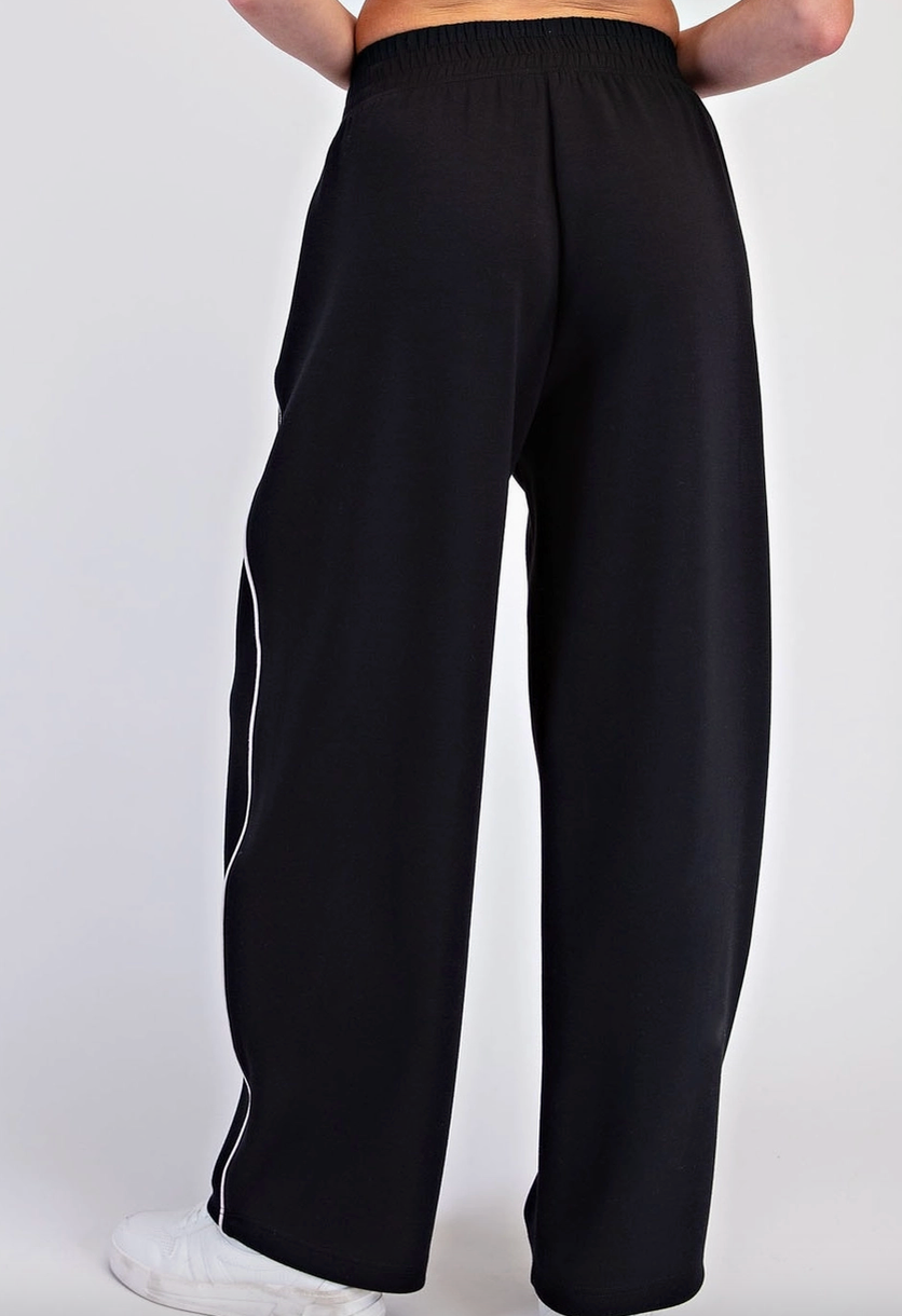 Butter Soft Piping Baggy Pants: Black