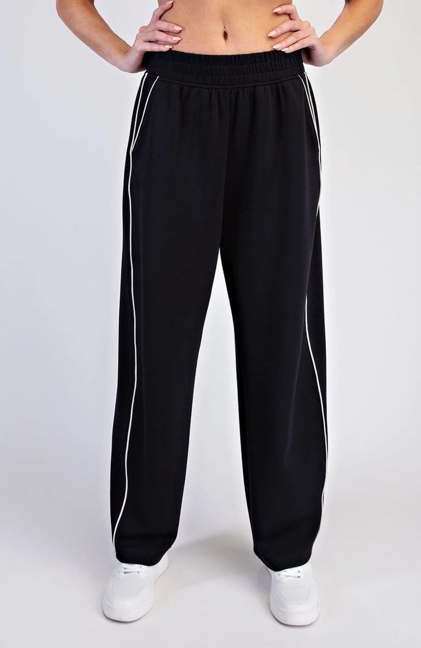 Butter Soft Piping Baggy Pants: Black